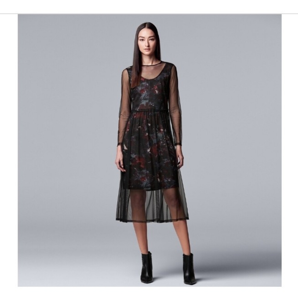 Vera Wang Mesh Overlay Dress